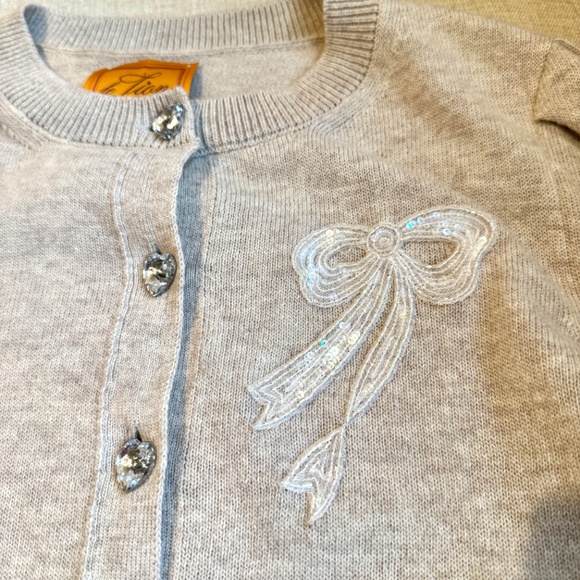 NEW Love Shack Fancy x Le Lion Puff Sleeve Embellished Bow Cardigan, Size M - Picture 2 of 4